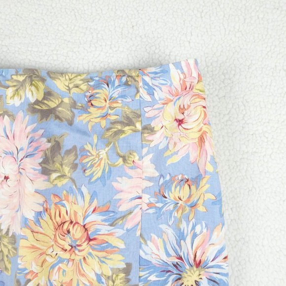 Talbots Circle Skirt Womens 8 Blue Yellow Floral Vintage Linen Cottagecore - Picture 2 of 10
